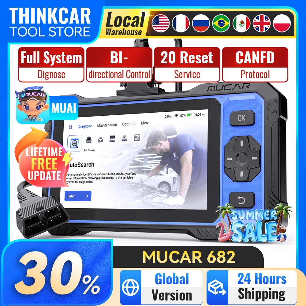 MUCAR 682 OBD2 Scanner Full System Diagnostic Scan Tool 20 Reset Lifetime Free Update BI-Directional Control Car Scan Tools
MUCAR 682 OBD2 Scanner Full System Diagnostic Scan Tool 20 Reset Lifetime Free Update BI-Directional Control Car Scan Tools