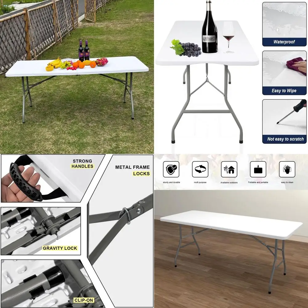 Portable 6ft White Heavy-Duty Plastic Folding Half Utility Table for Camping, Picnics, and Parties
Portable 6ft White Heavy-Duty Plastic Folding Half Utility Table for Camping, Picnics, and Parties