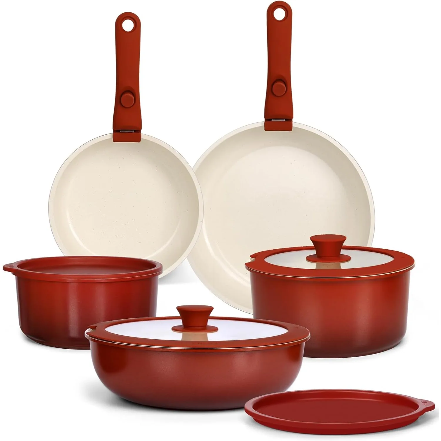 11 Piece Ceramic Pots and Pans Set Nonstick, Detachable Handle Cookware for Induction, Red Black Gradient, RV Kitchen Sets
11 Piece Ceramic Pots and Pans Set Nonstick, Detachable Handle Cookware for Induction, Red Black Gradient, RV Kitchen Sets