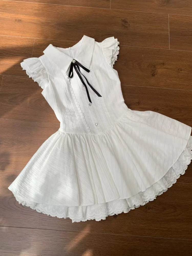 Summer France Elegant Lapel Slim White Dress Women Design Sweet Lace Bow Preppy Style Dresses Fashion Thin New Short Dresses
Summer France Elegant Lapel Slim White Dress Women Design Sweet Lace Bow Preppy Style Dresses Fashion Thin New Short Dresses