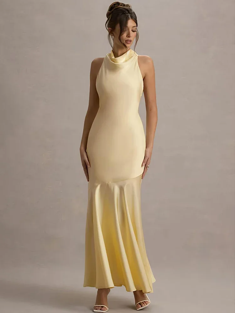 Satin Cowl Neck Sexy Maxi Dress Women Gown Fashion Elegant Sleeveless Backless Pleated Club Party Long Dress Female
Satin Cowl Neck Sexy Maxi Dress Women Gown Fashion Elegant Sleeveless Backless Pleated Club Party Long Dress Female