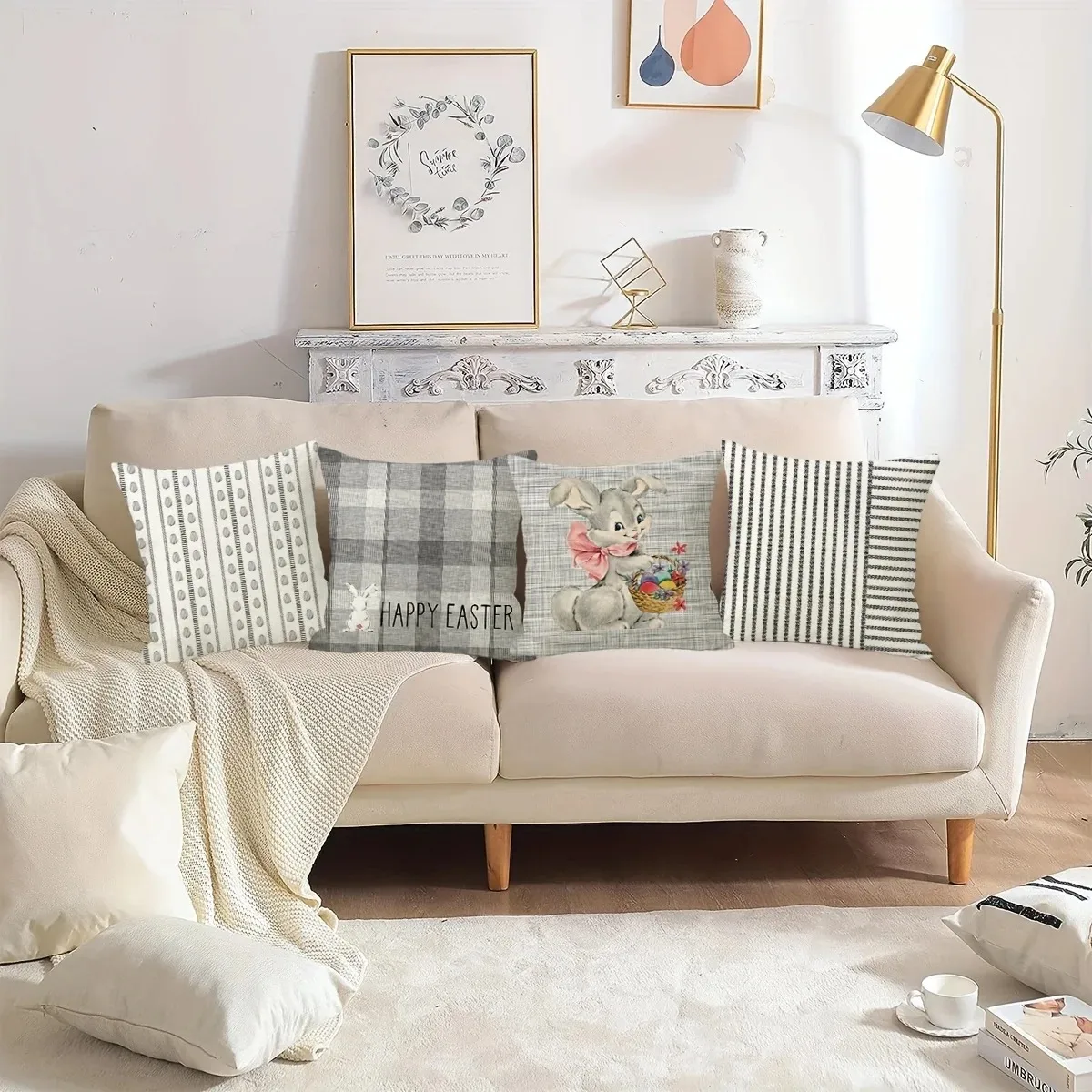 Happy Easter Bunny Pillowcase 2D Flat Printed Peach Skin Grey Plaid Rabbit Cushion Cover For Sofa Living Room Farmhouse Decor
Happy Easter Bunny Pillowcase 2D Flat Printed Peach Skin Grey Plaid Rabbit Cushion Cover For Sofa Living Room Farmhouse Decor
