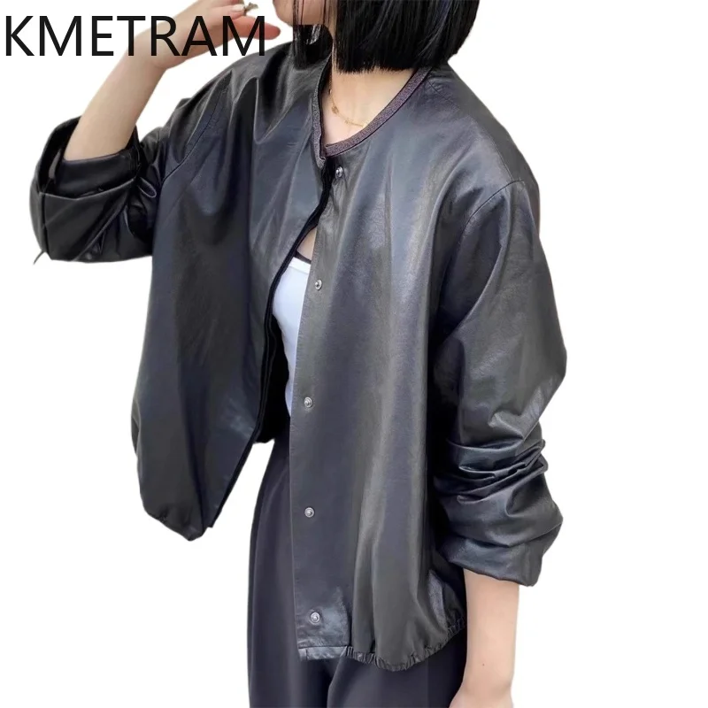 KMETRAM Real Vegetable-Tanned Sheepskin Jackets Short Loose Coats O-Neck Genuine Leather Jacket Woman Clothing Autumn 2026 가죽자켓
KMETRAM Real Vegetable-Tanned Sheepskin Jackets Short Loose Coats O-Neck Genuine Leather Jacket Woman Clothing Autumn 2026 가죽자켓