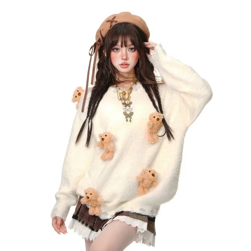 Bear Playground Lazy Wind Sweater Women Wear Autumn and Winter Loose Long-sleeved Black Knitted Top Age Reduction Cute Pullovers
Bear Playground Lazy Wind Sweater Women Wear Autumn and Winter Loose Long-sleeved Black Knitted Top Age Reduction Cute Pullovers