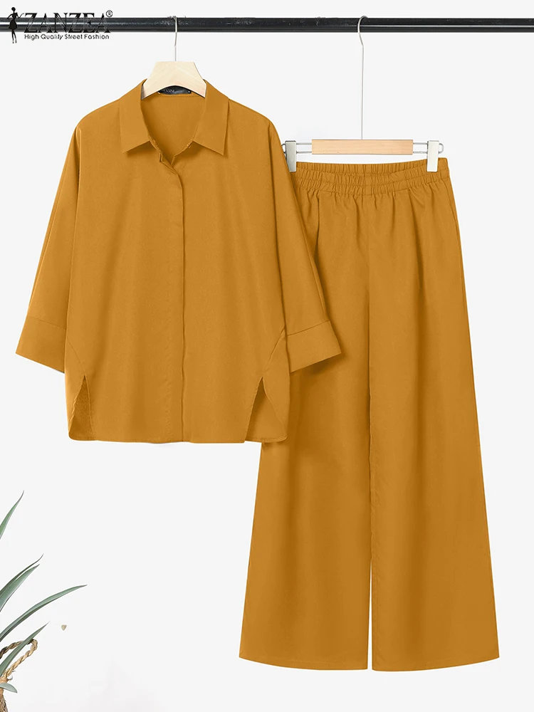 2025 ZANZEA Autumn 2PCS Outfits Women Solid Matching Set Loose Pant Sets Lapel Neck 3/4 Sleeve Shirts Trousers Work Tracksuits
2025 ZANZEA Autumn 2PCS Outfits Women Solid Matching Set Loose Pant Sets Lapel Neck 3/4 Sleeve Shirts Trousers Work Tracksuits