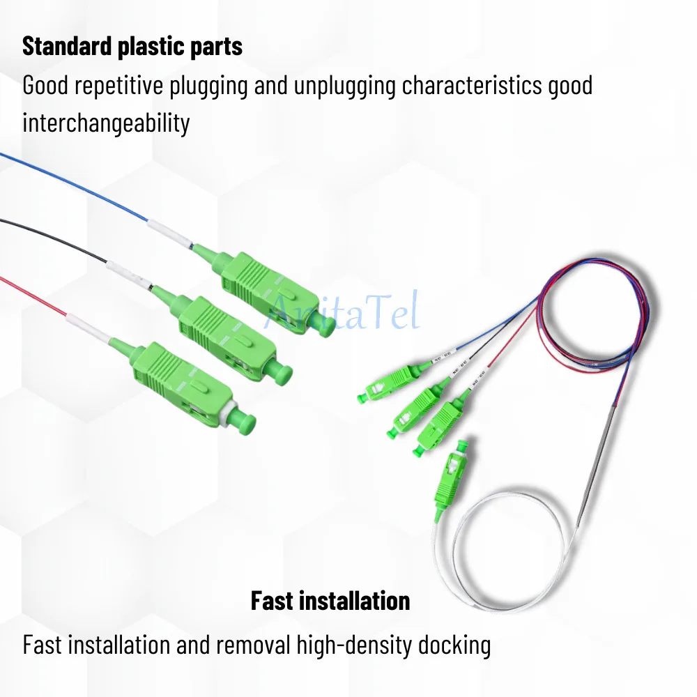 Fiber Optic 1X3 0.9Mm FBT Splitter With Connectors SC/APC SC/UPC FBT Unbalanced Coupler 1x3 SC/APC UPC ratio 33.33/33.33/33.33
Fiber Optic 1X3 0.9Mm FBT Splitter With Connectors SC/APC SC/UPC FBT Unbalanced Coupler 1x3 SC/APC UPC ratio 33.33/33.33/33.33