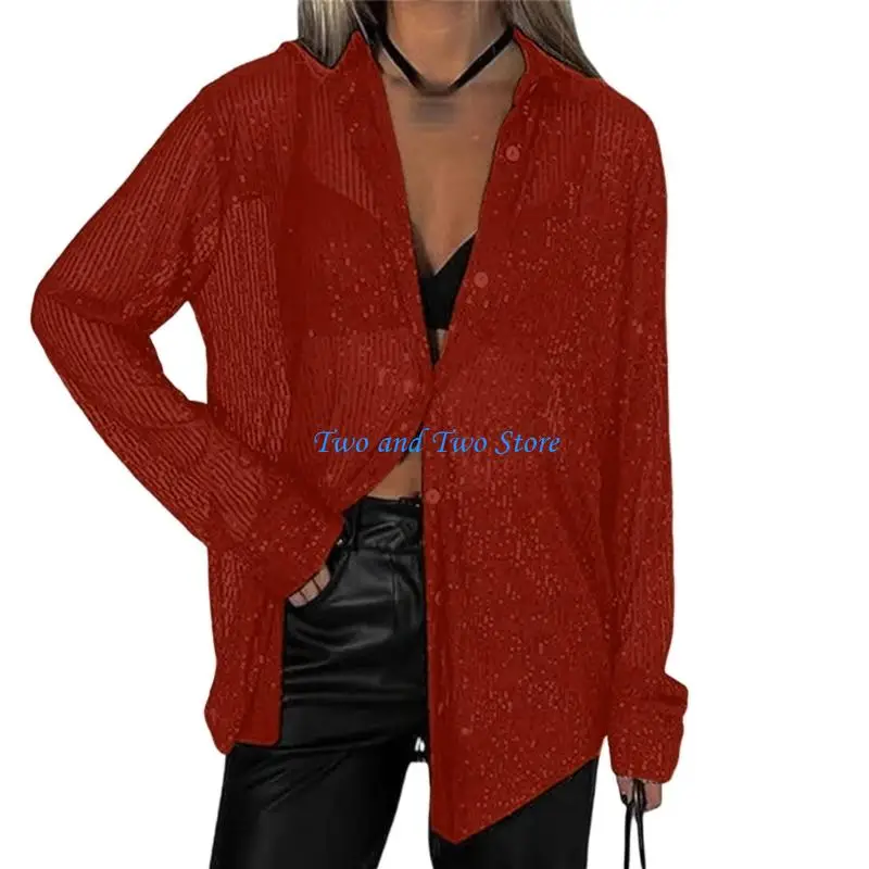 HX6F Elegant Lapel Design Women Long Sleeve Glitter Shirt with Sequins Embellishments
HX6F Elegant Lapel Design Women Long Sleeve Glitter Shirt with Sequins Embellishments