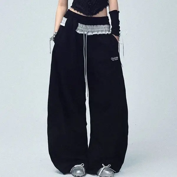 Black double waist splicing lace contrasting color street new loose sports American hip-hop jazz sweatpants trousers
Black double waist splicing lace contrasting color street new loose sports American hip-hop jazz sweatpants trousers