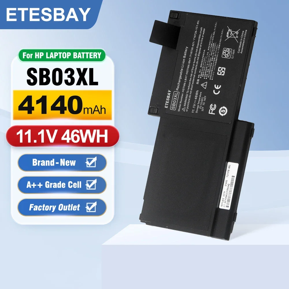 ETESBAY SB03XL 46WH 11.1V Laptop Battery For HP EliteBook 820 720 G1 G2 HSTNN-LB4T HSTNN-IB4T HSTNN-L13C 716726-421 717378-001
ETESBAY SB03XL 46WH 11.1V Laptop Battery For HP EliteBook 820 720 G1 G2 HSTNN-LB4T HSTNN-IB4T HSTNN-L13C 716726-421 717378-001