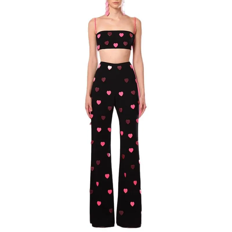 New European and American Star Fashion Heart-shaped Sequined Sling Vest Trousers Set, Two-piece Set
New European and American Star Fashion Heart-shaped Sequined Sling Vest Trousers Set, Two-piece Set