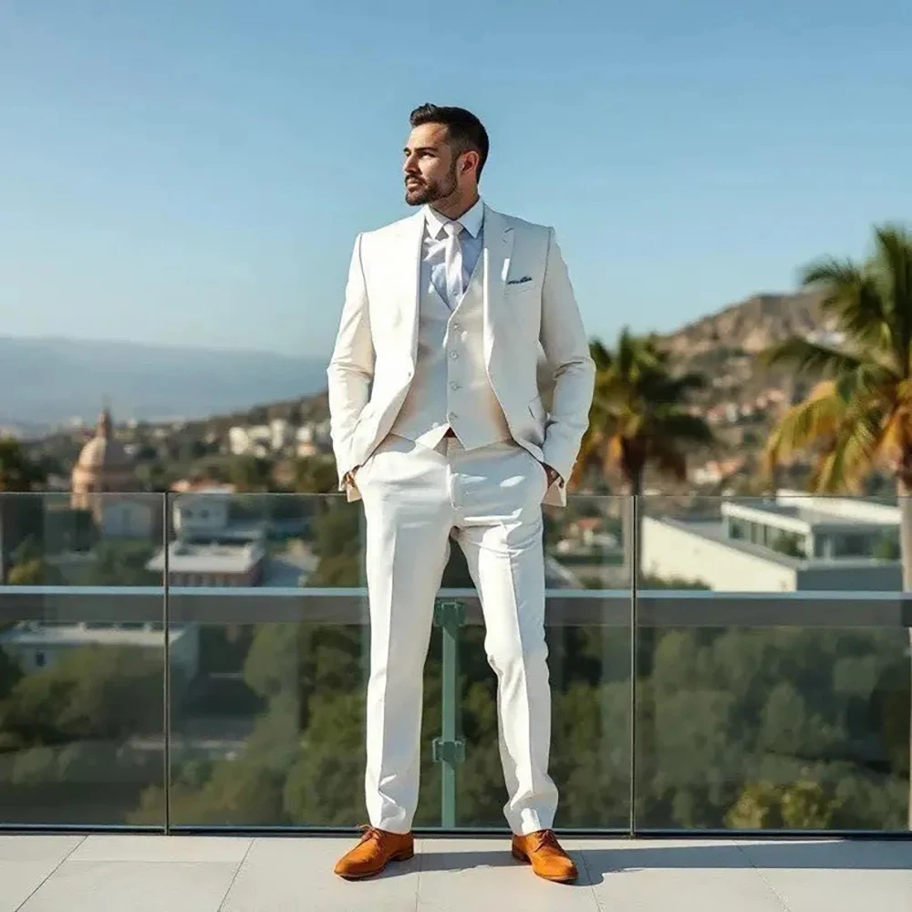 Luxury White Men's Suits Elegant Wedding Groomsmen Blazer High Quality Single Breasted 3 Piece Jacket Pants Vest Costume Homme
Luxury White Men's Suits Elegant Wedding Groomsmen Blazer High Quality Single Breasted 3 Piece Jacket Pants Vest Costume Homme