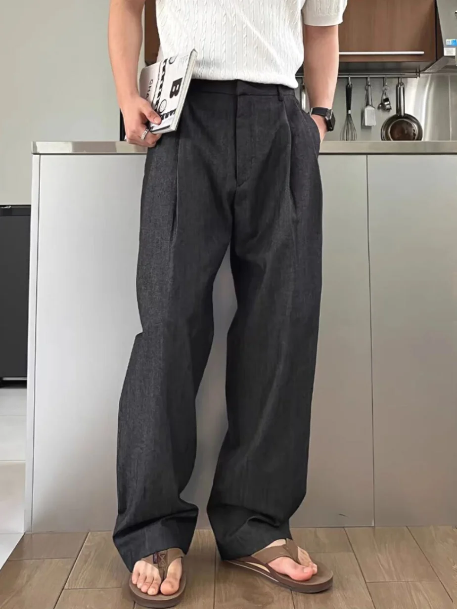 American Sle Double Pleat Design k Button Men's Loose Straight Leg Casual Pants Versatile Suiting Trousers for Teens
American Sle Double Pleat Design k Button Men's Loose Straight Leg Casual Pants Versatile Suiting Trousers for Teens