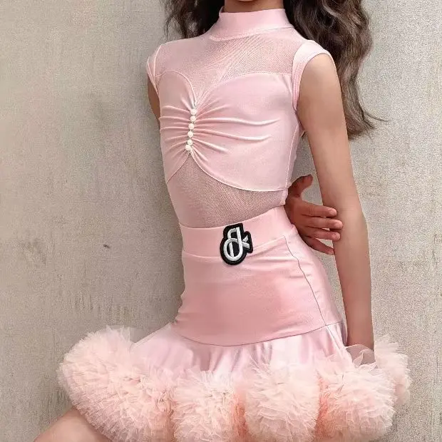 Girls Pink Latin Dance Dress Sleeveless High Neck Kids Ballroom Practice Performance Costume Tulle Skirt Dancewear
Girls Pink Latin Dance Dress Sleeveless High Neck Kids Ballroom Practice Performance Costume Tulle Skirt Dancewear