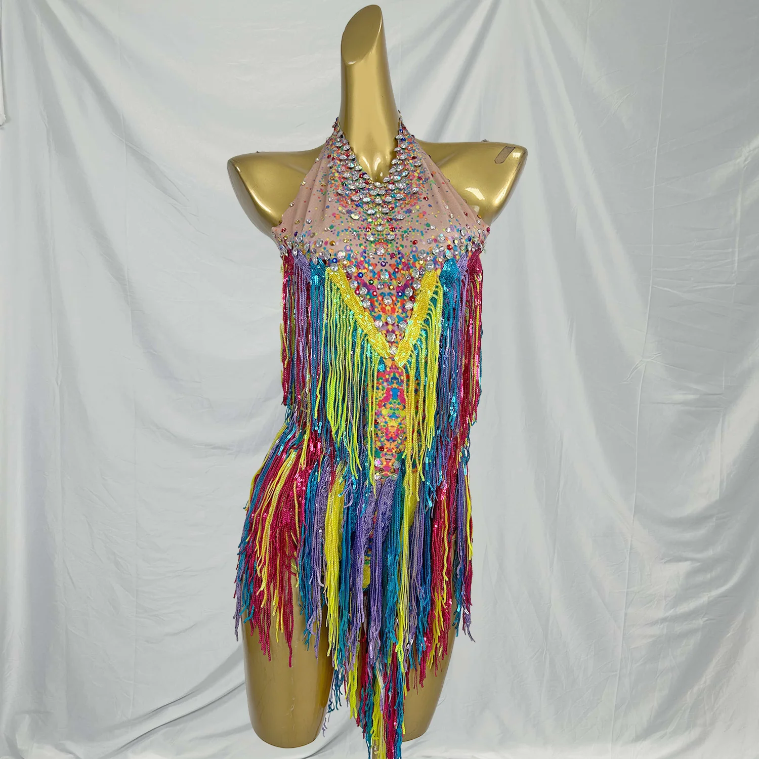 Xinwucai Women Colorful Rainbow Tassel Leotard Rhinestones Fringes Bodysuit Stage Outfit Wear Performance Dance Costume 
Xinwucai Women Colorful Rainbow Tassel Leotard Rhinestones Fringes Bodysuit Stage Outfit Wear Performance Dance Costume