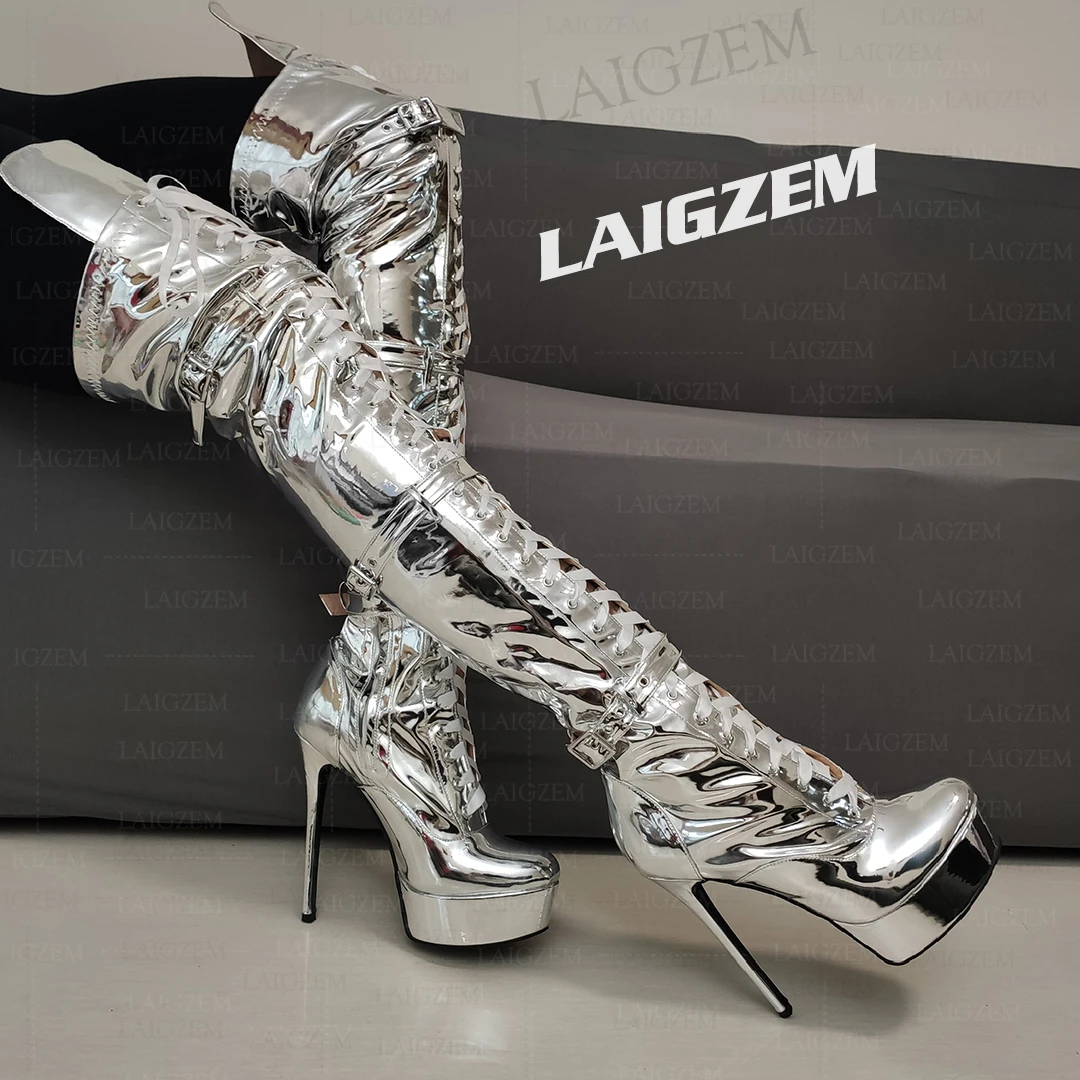 ZHIMA Women Over Knee Platform Boots Shiny Buckle Straps Side Zip Stiletto Thin High Heels Boots Shoes Woman Big Size 40 45 52
ZHIMA Women Over Knee Platform Boots Shiny Buckle Straps Side Zip Stiletto Thin High Heels Boots Shoes Woman Big Size 40 45 52