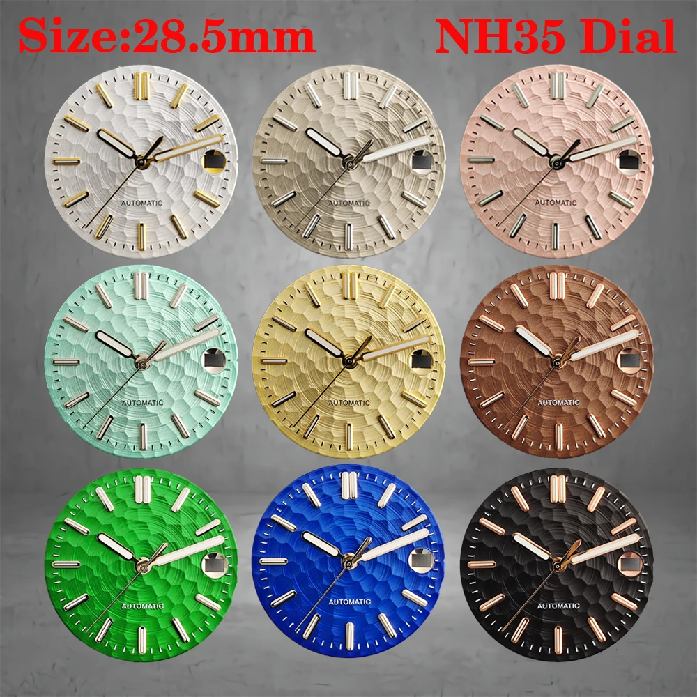 28.5mm dial gold/blue/green geometric pattern dial, suitable for NH35 automatic movement watch accessories can be customized
28.5mm dial gold/blue/green geometric pattern dial, suitable for NH35 automatic movement watch accessories can be customized