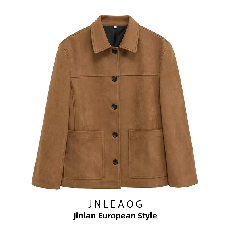 JNLEAOG модная замшевая куртка Jaet, женская верхняя одежда, осеннее новое свободное пальто свободного покроя, длинное пальто с воротником на пуговицах
JNLEAOG модная замшевая куртка Jaet, женская верхняя одежда, осеннее новое свободное пальто свободного покроя, длинное пальто с воротником на пуговицах