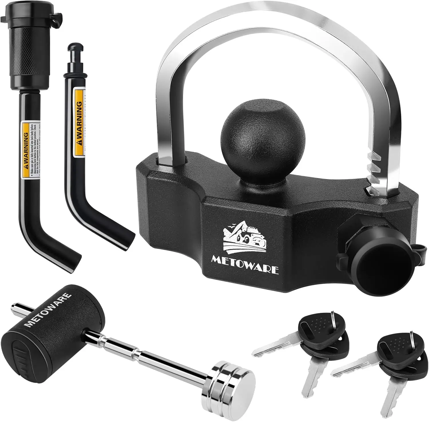 Universal Heavy Duty Trailer Coupler Lock Set - Ball Lock, 1/2" & 5/8" Bent Pin Hitch, Adjustable Latch, 4 Keys
Universal Heavy Duty Trailer Coupler Lock Set - Ball Lock, 1/2" & 5/8" Bent Pin Hitch, Adjustable Latch, 4 Keys