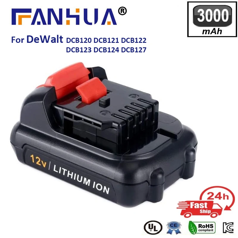 DCB120 12V 3000mAh Replacement Battery for Dewalt Max Battery DCB120 DCB121 DCB122 DCB123 DCB124 DCB127 High Capacity Battery
DCB120 12V 3000mAh Replacement Battery for Dewalt Max Battery DCB120 DCB121 DCB122 DCB123 DCB124 DCB127 High Capacity Battery