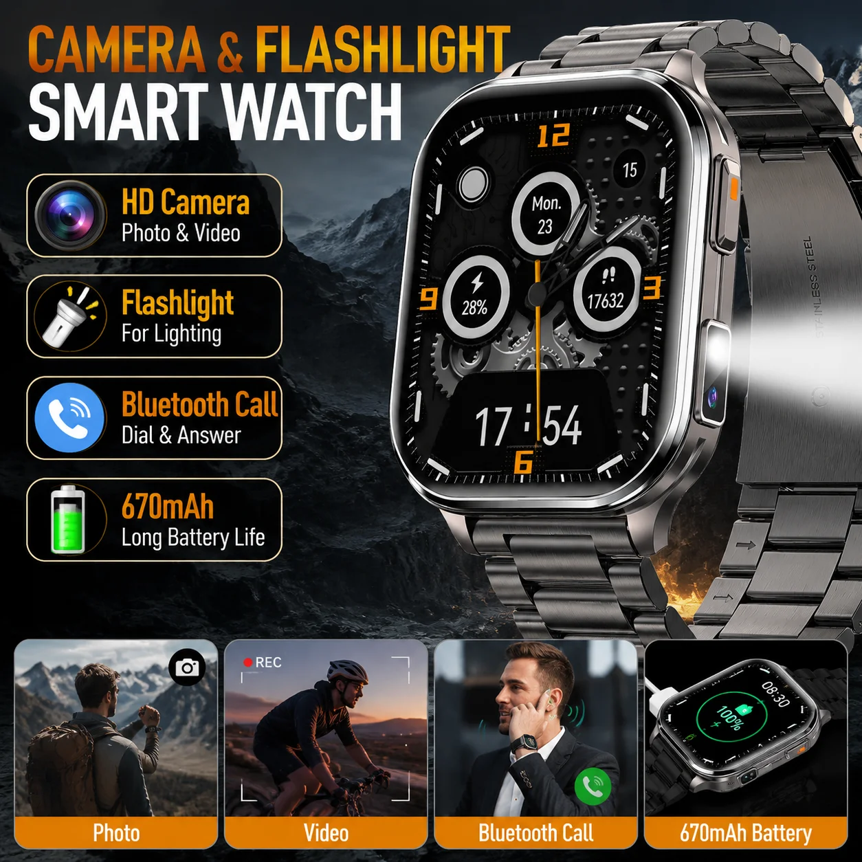 LIGE New 670mAh Smart Camare Watch Take Photos And Videos Play Local Music Watches Flashlight BT Call Waterproof Smartwatch 2026
LIGE New 670mAh Smart Camare Watch Take Photos And Videos Play Local Music Watches Flashlight BT Call Waterproof Smartwatch 2026