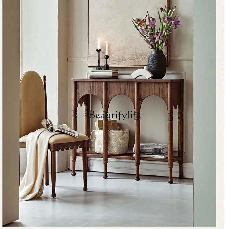 French antique entrance retro solid wood ultra-narrow desk against the wall rack table
French antique entrance retro solid wood ultra-narrow desk against the wall rack table