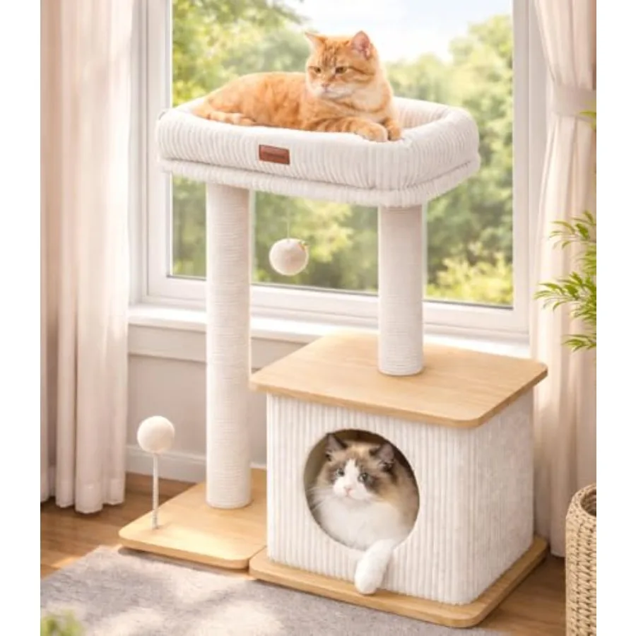 Modern Cat Tree for Indoor Cats: Nordic Loft Style Wooden Tower with Natural Sisal Scratching Posts Gray-Beige Soft Padded Beds
Modern Cat Tree for Indoor Cats: Nordic Loft Style Wooden Tower with Natural Sisal Scratching Posts Gray-Beige Soft Padded Beds