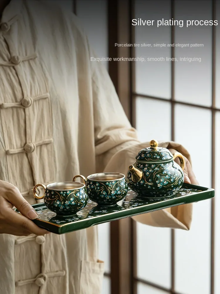 Tea set underglaze color ceramic with lid, green flower new Chinese retro simple pot one pot and two cups for women gift box 1Pc
Tea set underglaze color ceramic with lid, green flower new Chinese retro simple pot one pot and two cups for women gift box 1Pc