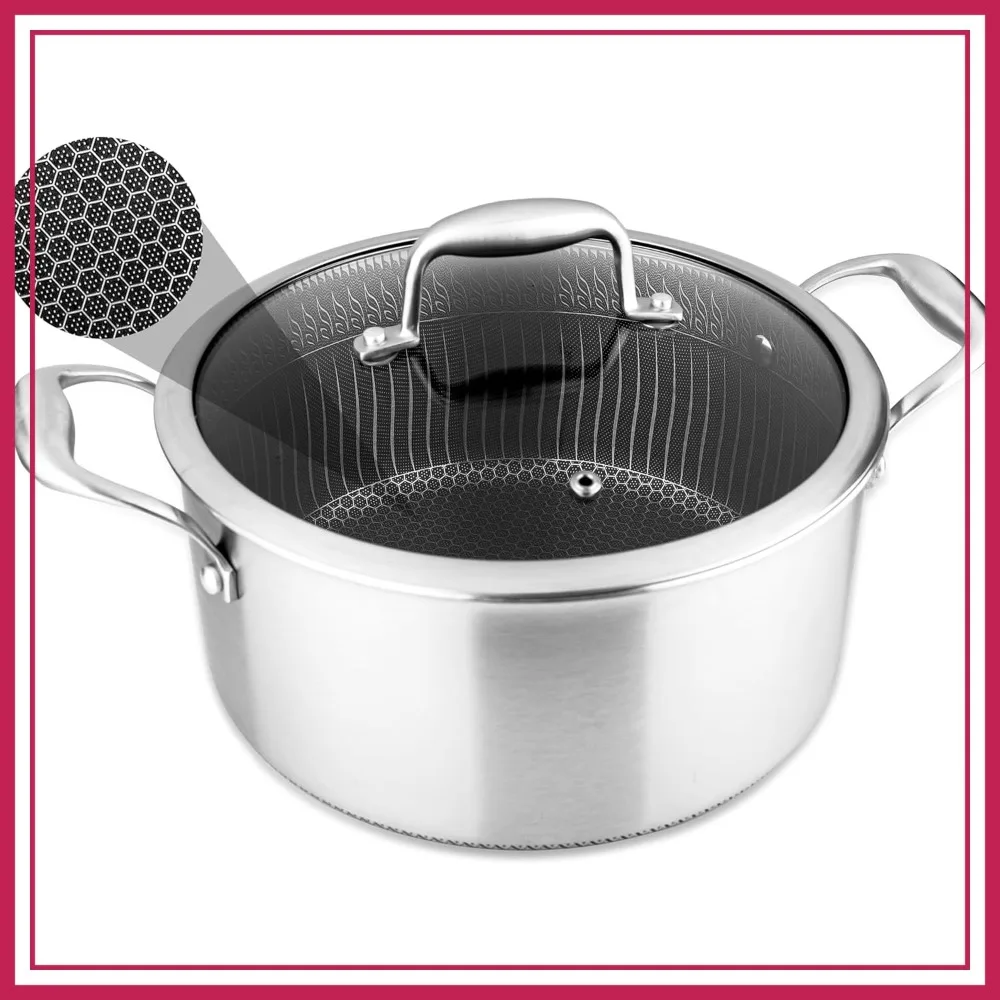 5 QT Stainless Steel Stew Pot with Glass Lid - Non-Stick Coating, Scratch-Resistant Honeycomb Pattern
5 QT Stainless Steel Stew Pot with Glass Lid - Non-Stick Coating, Scratch-Resistant Honeycomb Pattern