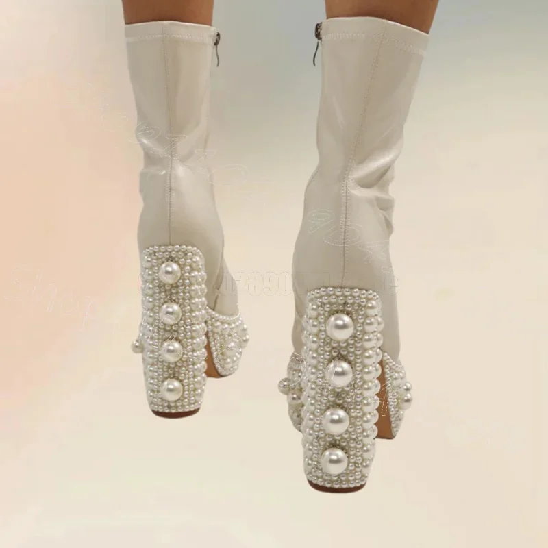 Beige Pearl Platform Mid Calf Boots Side Zipper Women Shoes Chunky High Heels Novel Party Feast Dating 2026 Zapatos Para Mujere
Beige Pearl Platform Mid Calf Boots Side Zipper Women Shoes Chunky High Heels Novel Party Feast Dating 2026 Zapatos Para Mujere