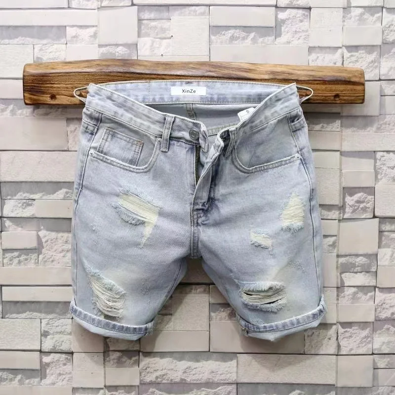 Summer Thin Japanese Retro Light Blue Jeans orts Men's Korean Version Slim Fit Casual Broken Hole Middle-Length Pants
Summer Thin Japanese Retro Light Blue Jeans orts Men's Korean Version Slim Fit Casual Broken Hole Middle-Length Pants
