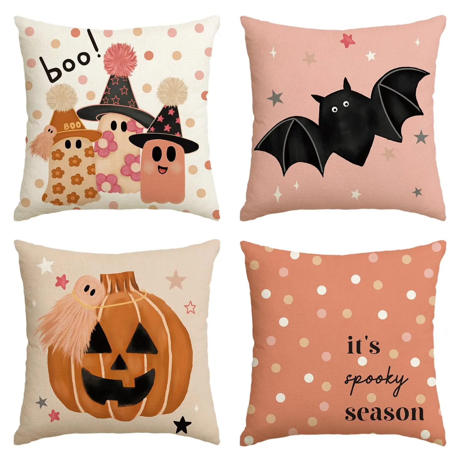 Halloween Boo It's Spooky Season Cute Ghost Throw Pillow Covers,18x18 Inch Horror Pumpkin Bat Polka Dot Cushion Case Set of 4
Halloween Boo It's Spooky Season Cute Ghost Throw Pillow Covers,18x18 Inch Horror Pumpkin Bat Polka Dot Cushion Case Set of 4