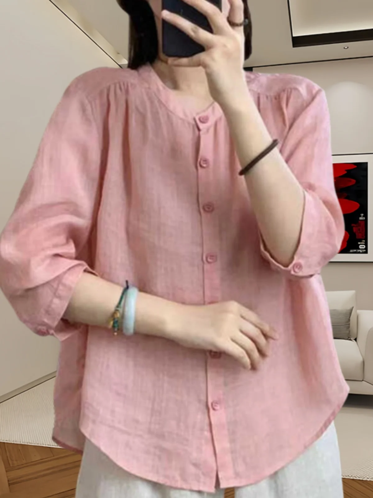 Summer New Sle Women's Cotton Linen irt Thin ort Sve Loose Fit round Ne Casual Loose Sle Sun Protection Top
Summer New Sle Women's Cotton Linen irt Thin ort Sve Loose Fit round Ne Casual Loose Sle Sun Protection Top
