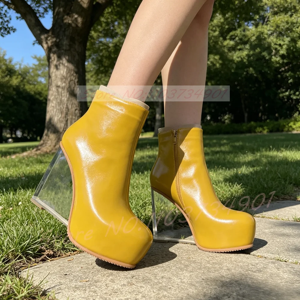 Clear Pvc Wedge Ankle Boots Women Yellow Platform Round Toe Transparent Heels Booties Lady Retro Real Leather Side Zipper Shoes
Clear Pvc Wedge Ankle Boots Women Yellow Platform Round Toe Transparent Heels Booties Lady Retro Real Leather Side Zipper Shoes