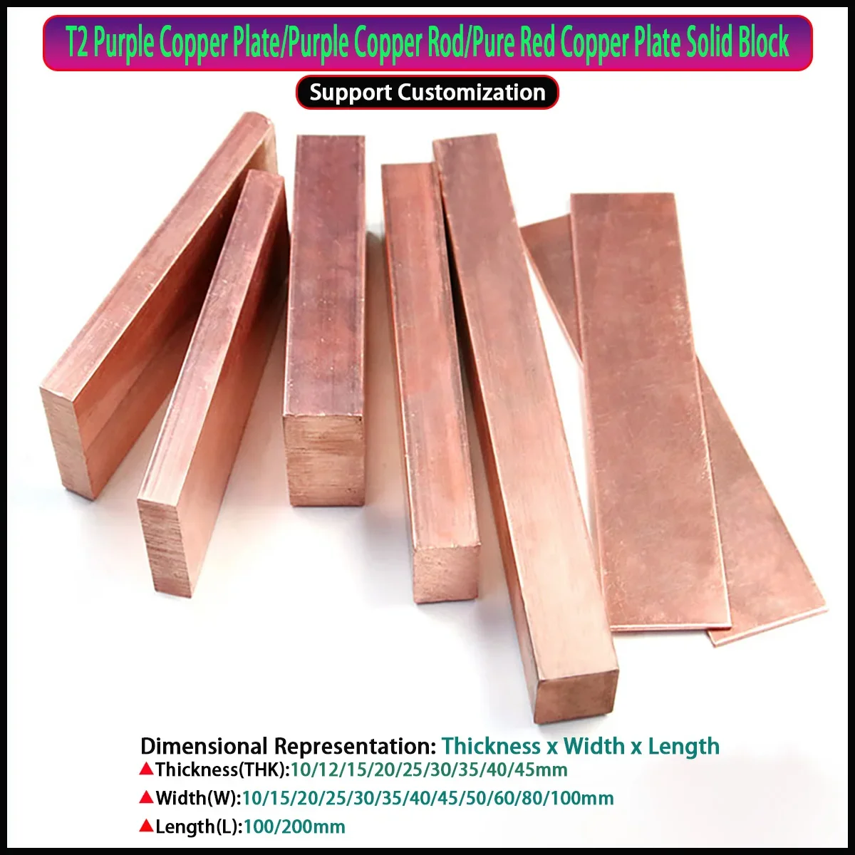 T2 Red Copper Busbars Purple Copper Flat Bar Plate Strip Customized, Thickness 10-45mm Width 10-100mm Length100/200mm
T2 Red Copper Busbars Purple Copper Flat Bar Plate Strip Customized, Thickness 10-45mm Width 10-100mm Length100/200mm