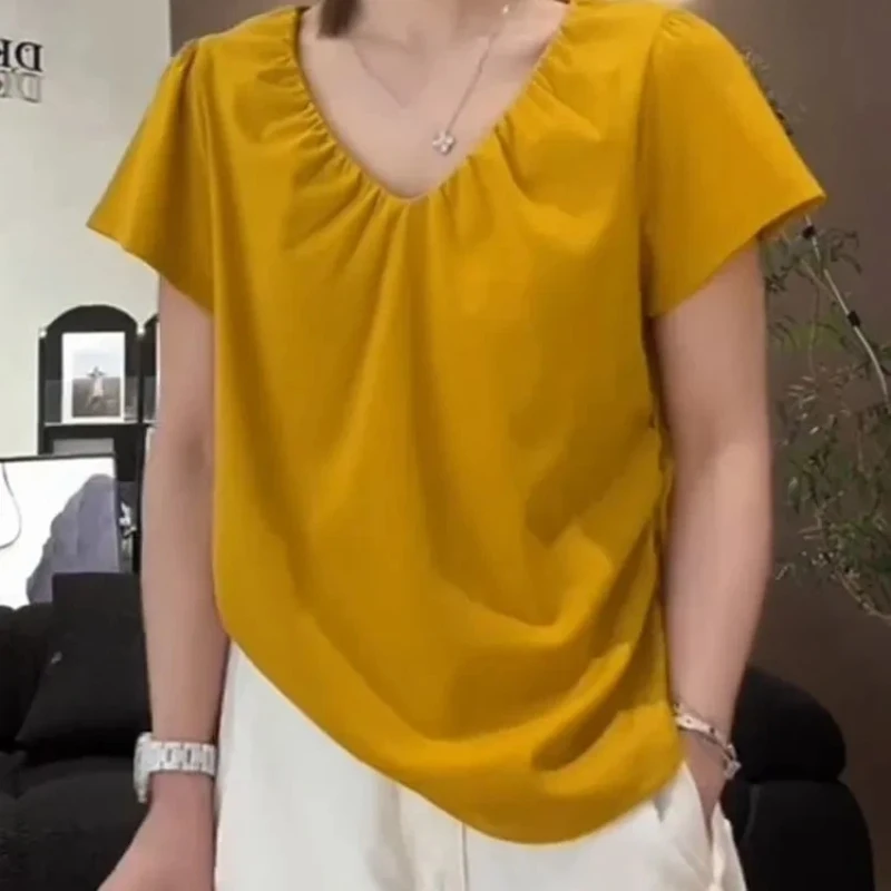 Women's Fashion V-Neck Plus Size Pleated Waist Tie Short Sleeve T-Shirt Summer New Loose Slim Versatile Top
Women's Fashion V-Neck Plus Size Pleated Waist Tie Short Sleeve T-Shirt Summer New Loose Slim Versatile Top