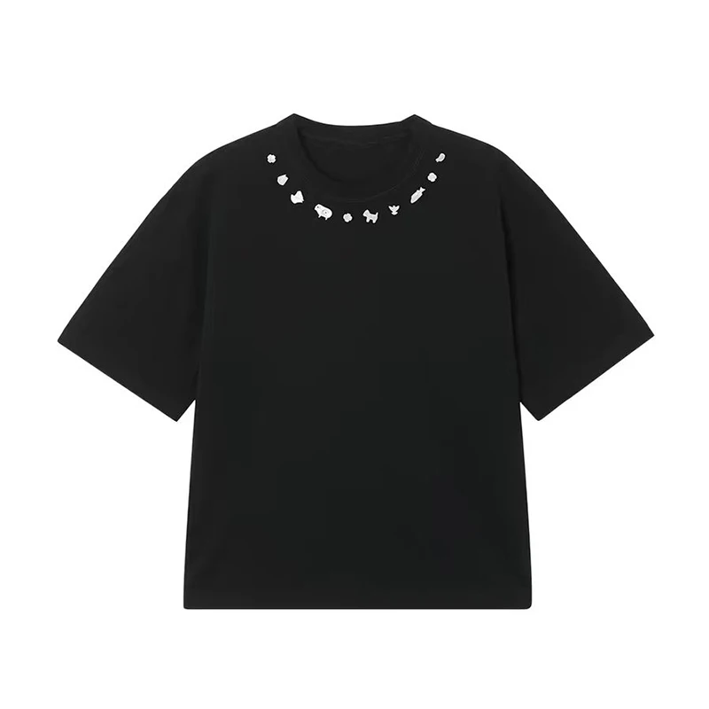 Fashionable Black Pure Cotton round Neck Loose Fit Short Sleeve T-Shirt Embroidered Small Animal Summer New Arrival Women's Top
Fashionable Black Pure Cotton round Neck Loose Fit Short Sleeve T-Shirt Embroidered Small Animal Summer New Arrival Women's Top