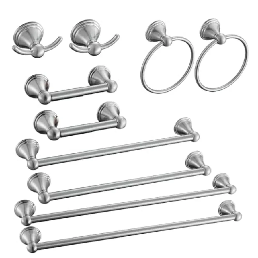 Bathroom Hardware Set, 10-Piece Wall Mount Bath Accessories in Brushed Nickel: 20 in Towel Bar, 16 in Towel Bar, Towel Ring, TP
Bathroom Hardware Set, 10-Piece Wall Mount Bath Accessories in Brushed Nickel: 20 in Towel Bar, 16 in Towel Bar, Towel Ring, TP