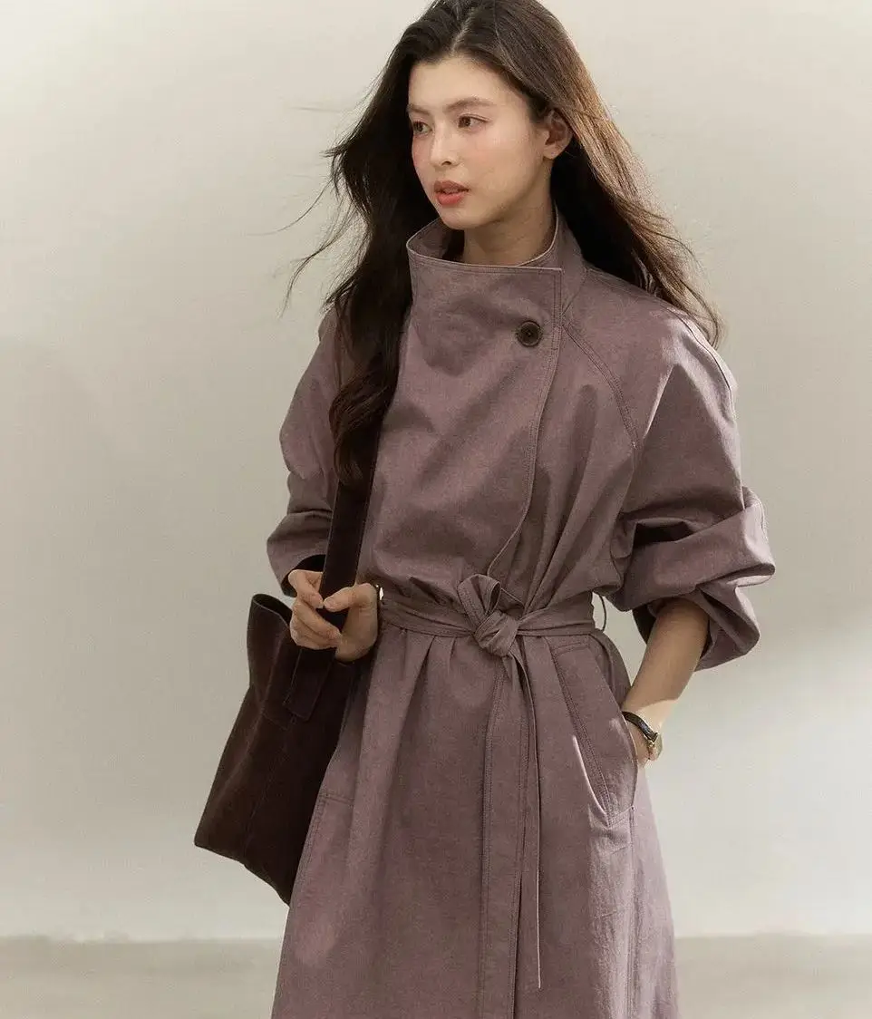 Purple High-End Windbreaker Jacket For Women'S 2025 Autumn And Winter New Loose And Fashionable Temperament Long Coat 
Purple High-End Windbreaker Jacket For Women'S 2025 Autumn And Winter New Loose And Fashionable Temperament Long Coat