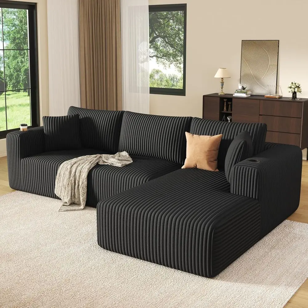 Deep Seated L-Shaped Sofa Bed with Cup Holders, Memory Foam, Corduroy Fabric, Living Room/Bedroom, Ready to Use
Deep Seated L-Shaped Sofa Bed with Cup Holders, Memory Foam, Corduroy Fabric, Living Room/Bedroom, Ready to Use