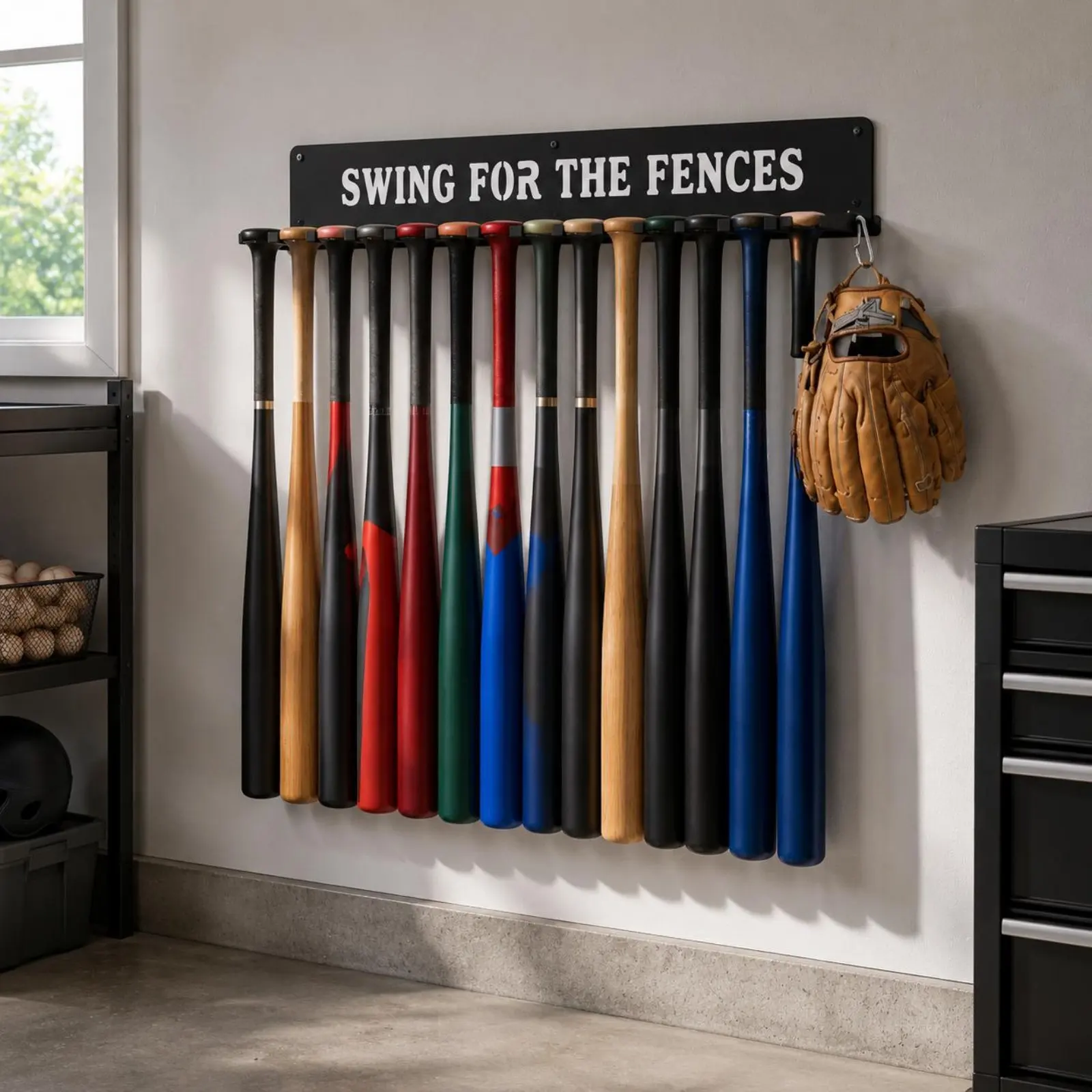 14 Bats 14 Sports Equipment Storage Rack Carabiner Hook Wall Mount Sports Equipment Rack Heavy Duty Easy to Install for Athletes
14 Bats 14 Sports Equipment Storage Rack Carabiner Hook Wall Mount Sports Equipment Rack Heavy Duty Easy to Install for Athletes