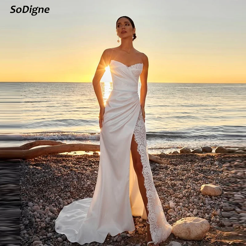 SoDigne Mermaid Satin/Lace Wedding Dress Sweetheart Sleeveless Bride Dresses Split Long Bridal Gowns Robe De Mairee Customized
SoDigne Mermaid Satin/Lace Wedding Dress Sweetheart Sleeveless Bride Dresses Split Long Bridal Gowns Robe De Mairee Customized