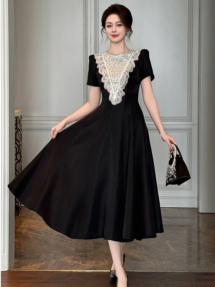 Women Clothes Evening Black Lace Ruffle O-Neck Slim Midi A-Line Dress Elegant Luxury Lady Fashion Party Prom Vestido Summer New
Women Clothes Evening Black Lace Ruffle O-Neck Slim Midi A-Line Dress Elegant Luxury Lady Fashion Party Prom Vestido Summer New