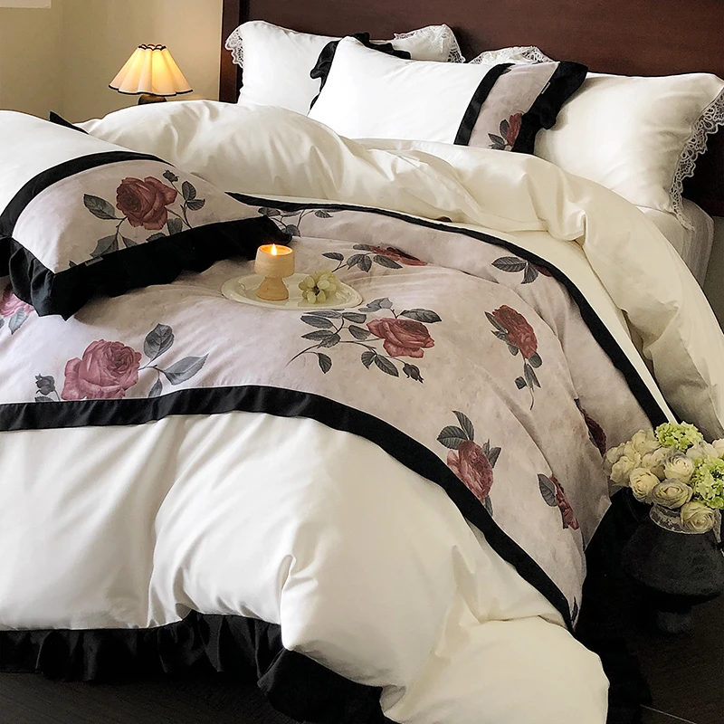 French Style Room Decoration Long Staple Cotton Bedding Four Piece Set with Printed Ruffle Edge Duvet Cover Soft and Non Fading
French Style Room Decoration Long Staple Cotton Bedding Four Piece Set with Printed Ruffle Edge Duvet Cover Soft and Non Fading