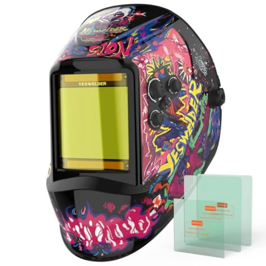 Large View Auto Darkening Welding Helmet, Blue Light Blocking, 1/1/1/1 True Color Solar Powered Welder Hood Mask with 4 Arc Sen
Large View Auto Darkening Welding Helmet, Blue Light Blocking, 1/1/1/1 True Color Solar Powered Welder Hood Mask with 4 Arc Sen