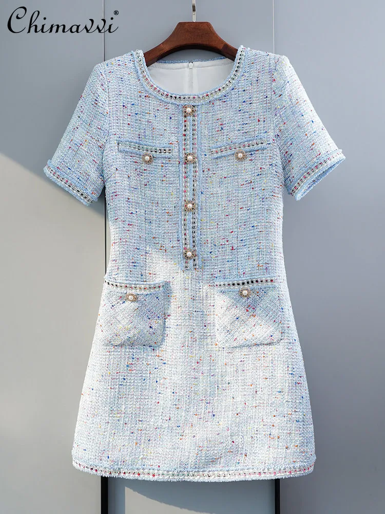Light Luxury High-End French Style Dress for Women Spring New Fashion Tweed Round Neck Short Sleeve Elegant Blue Dresses
Light Luxury High-End French Style Dress for Women Spring New Fashion Tweed Round Neck Short Sleeve Elegant Blue Dresses