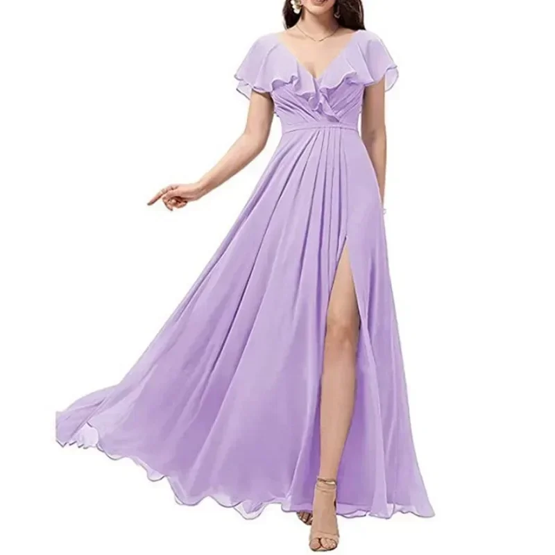 Elegant Ruffles Formal Evening Chiffon Dress Sweet V-neck Prom Party Gown High Waist Slit Popular Solid Prom Homecoming Dresses
Elegant Ruffles Formal Evening Chiffon Dress Sweet V-neck Prom Party Gown High Waist Slit Popular Solid Prom Homecoming Dresses