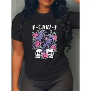 Men's 100% Cotton Casual Round Neck Shortsleeve Tshirt, Gothic Themed Graphic Print Black Crow F-CAW-F Funny Bird Moon Design, Menswear Summer Streetwear Top
Men's 100% Cotton Casual Round Neck Shortsleeve Tshirt, Gothic Themed Graphic Print Black Crow F-CAW-F Funny Bird Moon Design, Menswear Summer Streetwear Top