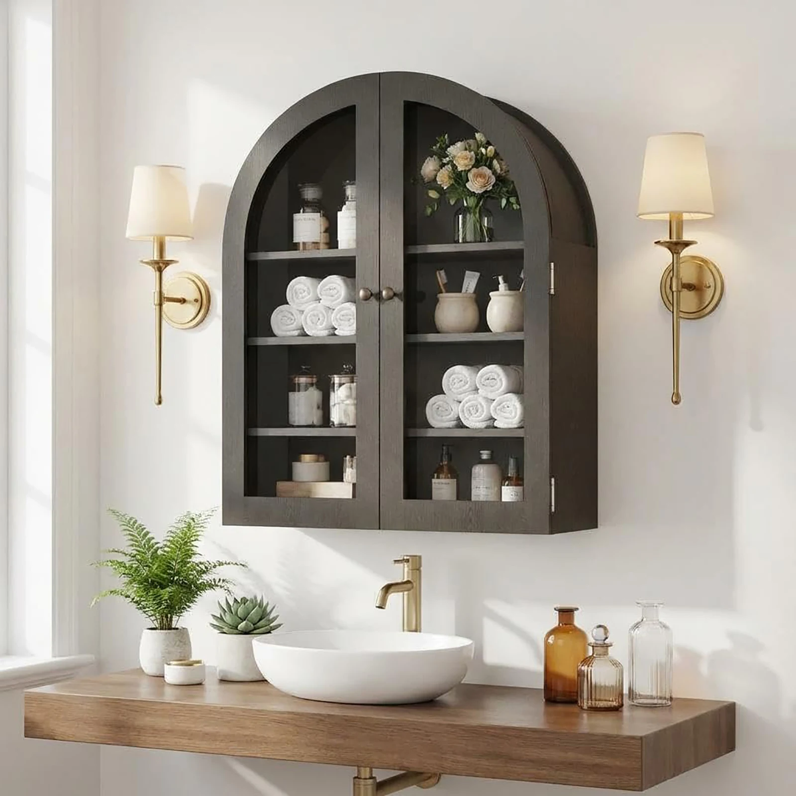 Small Arched Wall Cabinet With Acrylic Doors, Black Wall Mounted Storage Cabinet With Adjustable Shelves For Bathroom Kitchen
Small Arched Wall Cabinet With Acrylic Doors, Black Wall Mounted Storage Cabinet With Adjustable Shelves For Bathroom Kitchen