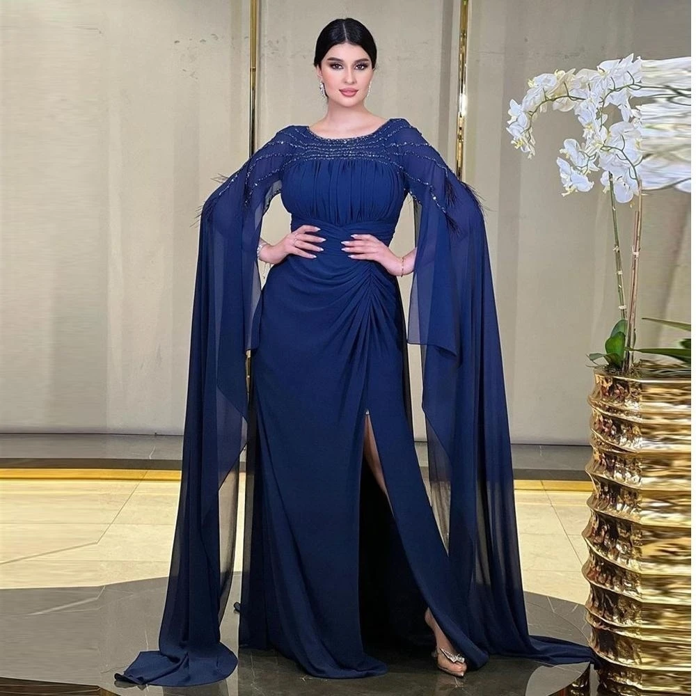 Fashionvane Navy Blue Chiffon Evening Dresses Scoop Neck Beaded Feathers Long Sleeves Prom Dress Ruched Side Slit Formal Gowns
Fashionvane Navy Blue Chiffon Evening Dresses Scoop Neck Beaded Feathers Long Sleeves Prom Dress Ruched Side Slit Formal Gowns