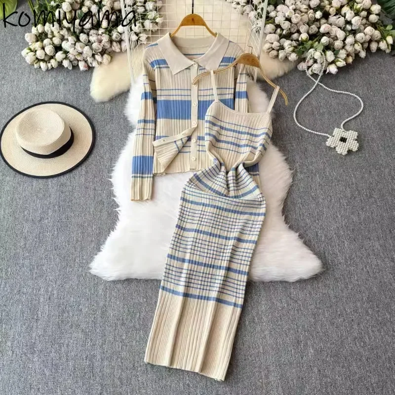 Stripe Knit 2 Piece Sets Laple Neck Long Sleeve Cardigan +high Waist Hip Dress 2025 Spring Fall New Small Fragrance Suit Women
Stripe Knit 2 Piece Sets Laple Neck Long Sleeve Cardigan +high Waist Hip Dress 2025 Spring Fall New Small Fragrance Suit Women